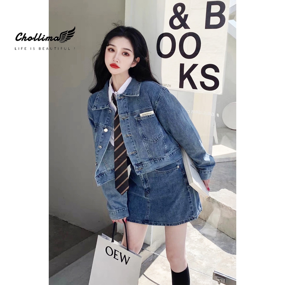 Ảnh Áo khoác jean nữ lửng crotop Hàn quốc form rộng Chollima AK315 phong cách cá tính 1