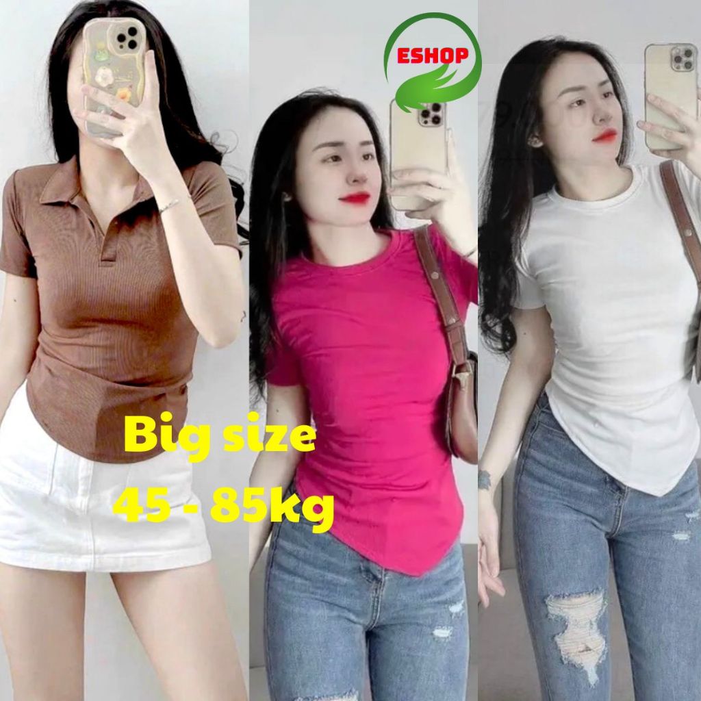 Áo Thun Nữ Bigsize ESHOP Áo Kiểu Nữ Sang Chảnh Vạt Xéo Cổ Trụ Thun Tăm Lạnh Co Giãn Dễ Thương AT69