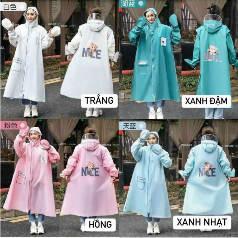 Áo mưa thời trang gấu Nice DIDOOGLT có khoá kéo tiện lợi chất lượng cao thiết kế dày dặn