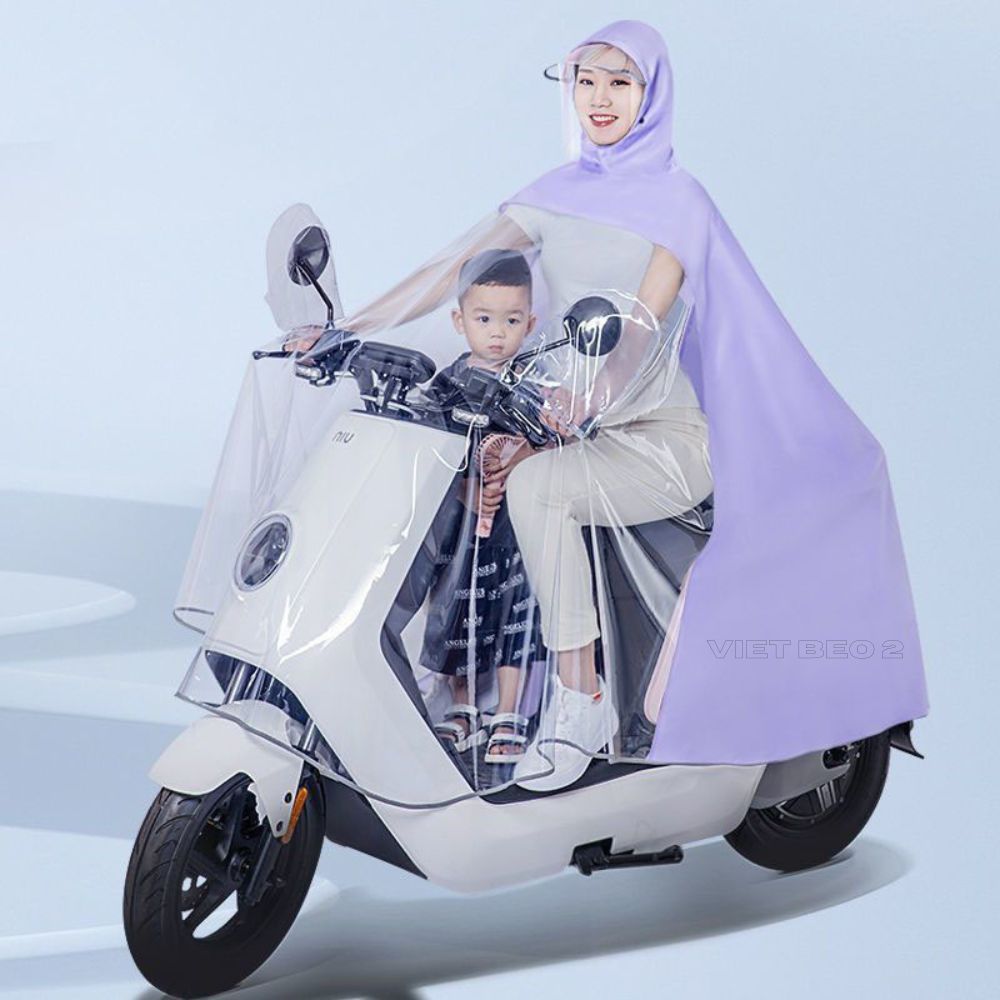 Áo mưa cho mẹ và bé DIDOOGLT Áo mưa 2 đầu trong suốt kèm kính chắn mưa có thể tháo rời