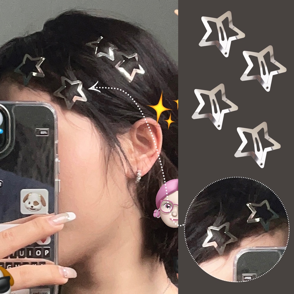 Kẹp 1K Kẹp Tóc Ngôi Sao Năm Cánh Bằng Kim Loại Màu Bạc cách dễ thương cá tính KM21