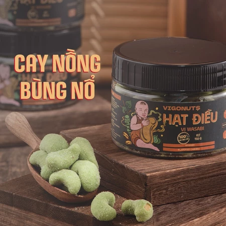Hạt điều nguyên hạt vị wasabi VIGONUTS cao cấp cay nồng bùng nổ thơm giòn ăn vặt lành mạnh