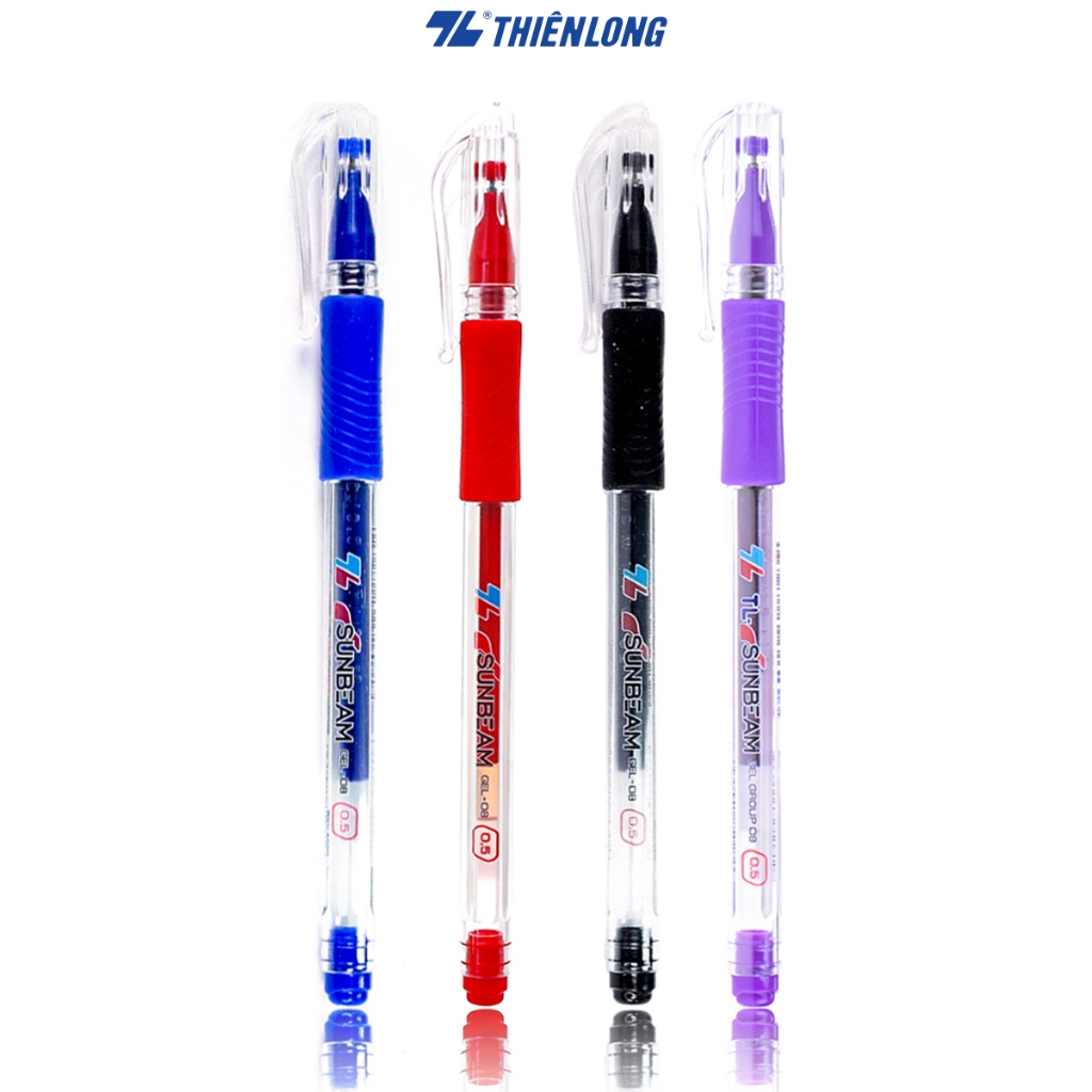 Ảnh Bút Gel Thiên Long GEL-08 ngòi 0.5mm mực xanh/đỏ/đen/tím có nắp đậy, đệm cầm tay phù hợp cho học sinh 1