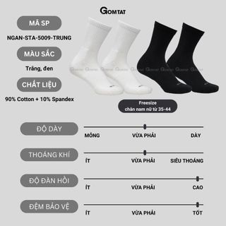 Combo 5 đôi vớ nam nữ cổ lửng GOMTAT, chất liệu cotton dày dặn, có đệm lót xù êm chân - STA-5009-TRUNG-CB5