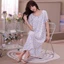 Váy đầm ngủ ngắn tay mặc hàng ngày vải Cotton lụa thoáng mát, váy lanh mặc bầu mã VAV0494