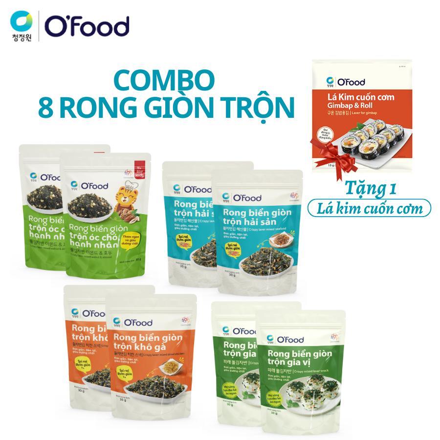 [Tặng 1 lá kim cuốn cơm] Combo 8 rong biển giòn trộn 4 vị O'food 40g ...