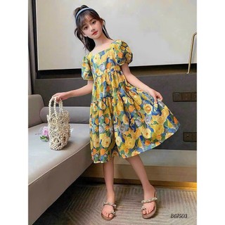 Váy hoa bé gái mùa hè 100% lụa mango cao cấp, mềm mại, Đầm kiểu bé gái tay ngắn dáng xòe - VAY1