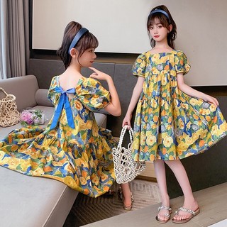 Váy hoa bé gái mùa hè 100% lụa mango cao cấp, mềm mại, Đầm kiểu bé gái tay ngắn dáng xòe - VAY1
