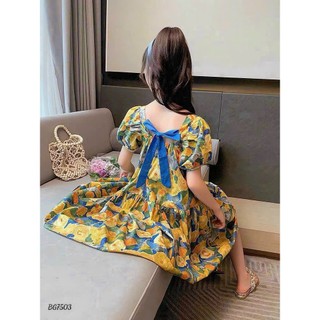 Váy hoa bé gái mùa hè 100% lụa mango cao cấp, mềm mại, Đầm kiểu bé gái tay ngắn dáng xòe - VAY1