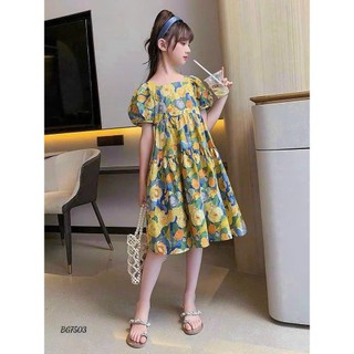 Váy hoa bé gái mùa hè 100% lụa mango cao cấp, mềm mại, Đầm kiểu bé gái tay ngắn dáng xòe - VAY1