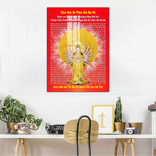 Tranh Treo Tường Chú Đại Bi - Tranh Laminate Tráng Gương Treo Phòng Thờ (60x90cm)