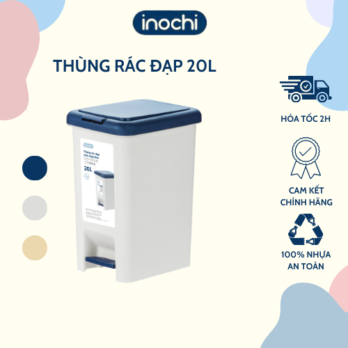 Thùng rác đạp chữ nhật 20L (có kèm ruột) inochi cao cấp, có phủ lớp ion Ag+ kháng khuẩn