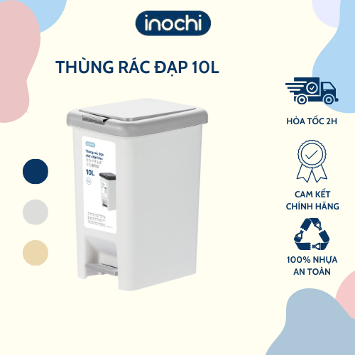 Thùng rác đạp chữ nhật 10L (có kèm ruột) inochi cao cấp, có phủ lớp ion Ag+ kháng khuẩn