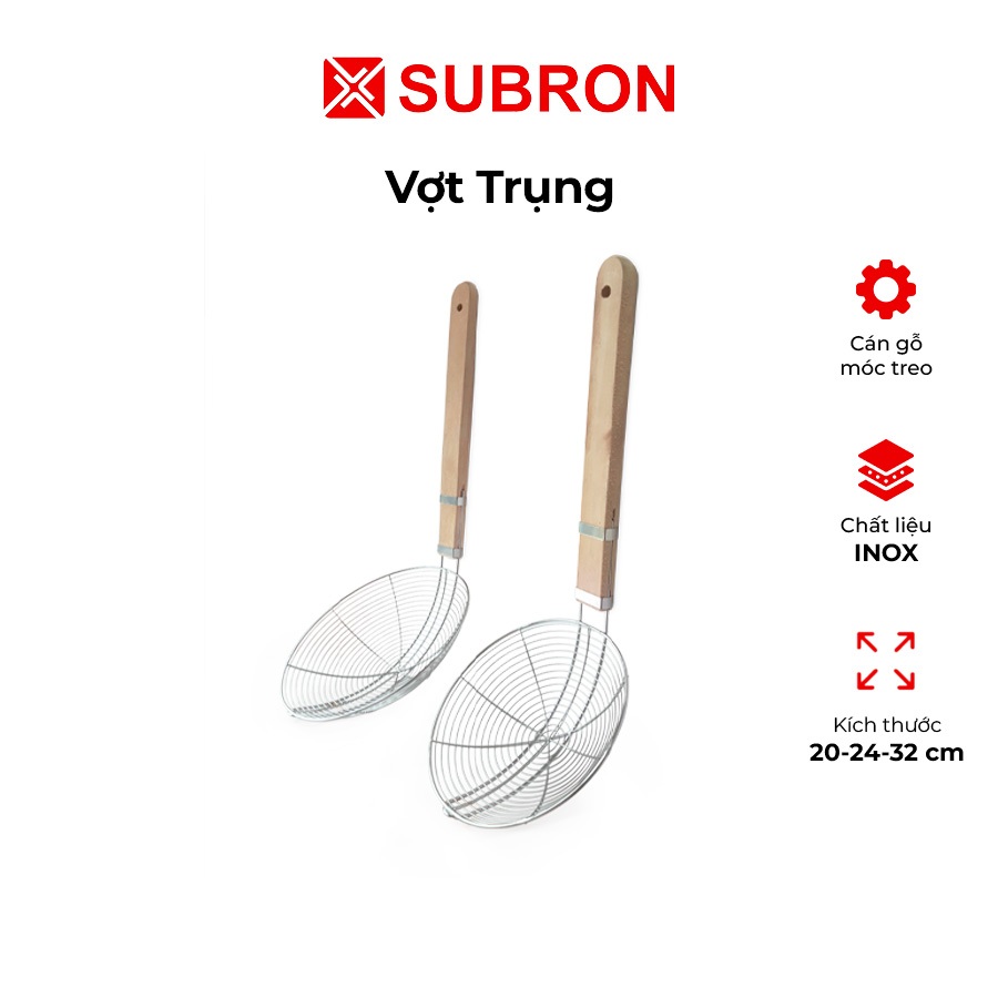 Vợt vớt đồ chiên inox cán gỗ, vợt trụng nhiều size 20-24-32 cm, dùng ...