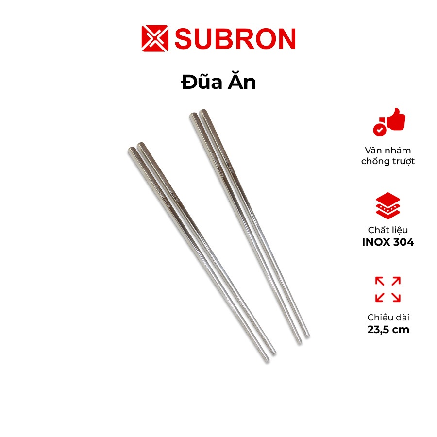 Đũa inox 304 chống trượt SUBRON, đũa thân vuông sáng bóng hoạ tiết hoa ...