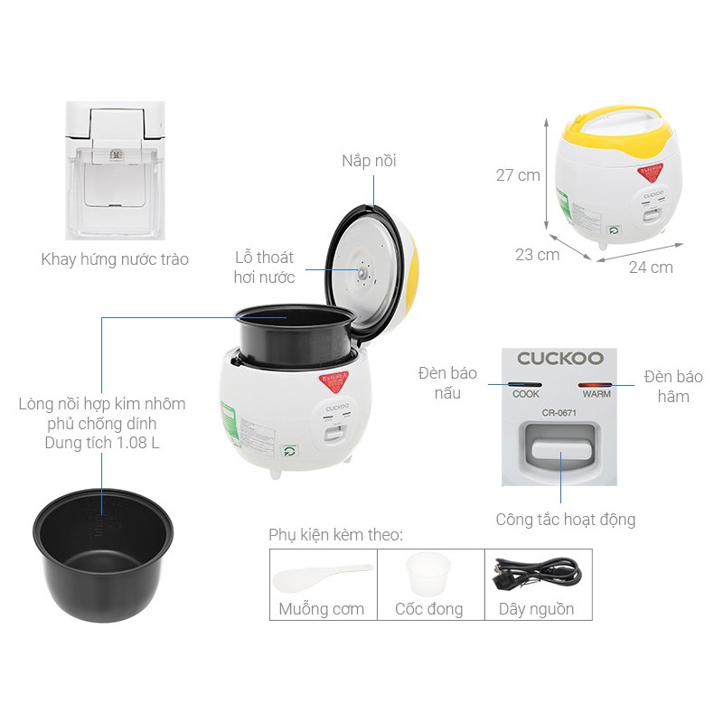Ảnh Nồi cơm điện Cuckoo 1,08 lít CR-0671- màu vàng- bản Quốc tế - Hàng chính hãng 3