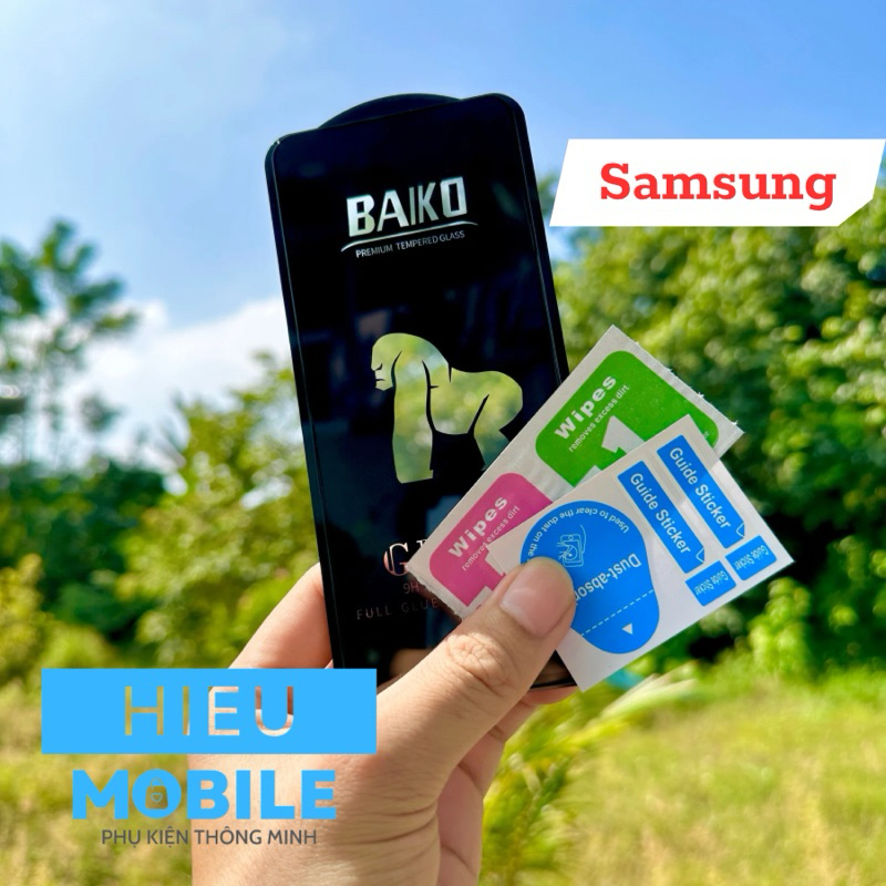 Kính cường lực Baiko đen cho các máy Samsung A14, A23, A24, A33, A34, A53, A54, S20 Fe, S21 Fe, S22 kèm khăn lau