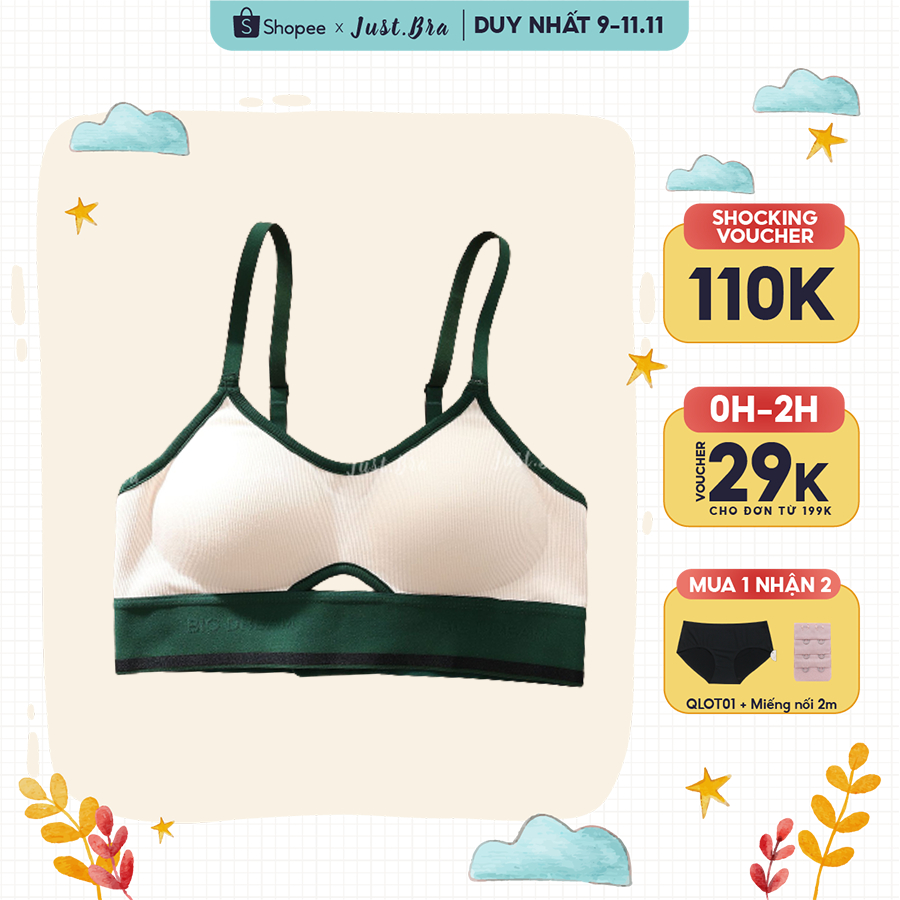 Áo ngực không gọng Just Bra chất liệu thun gân thoáng khí, nâng ngực, gom ngực tốt, sport bra AB453 spe