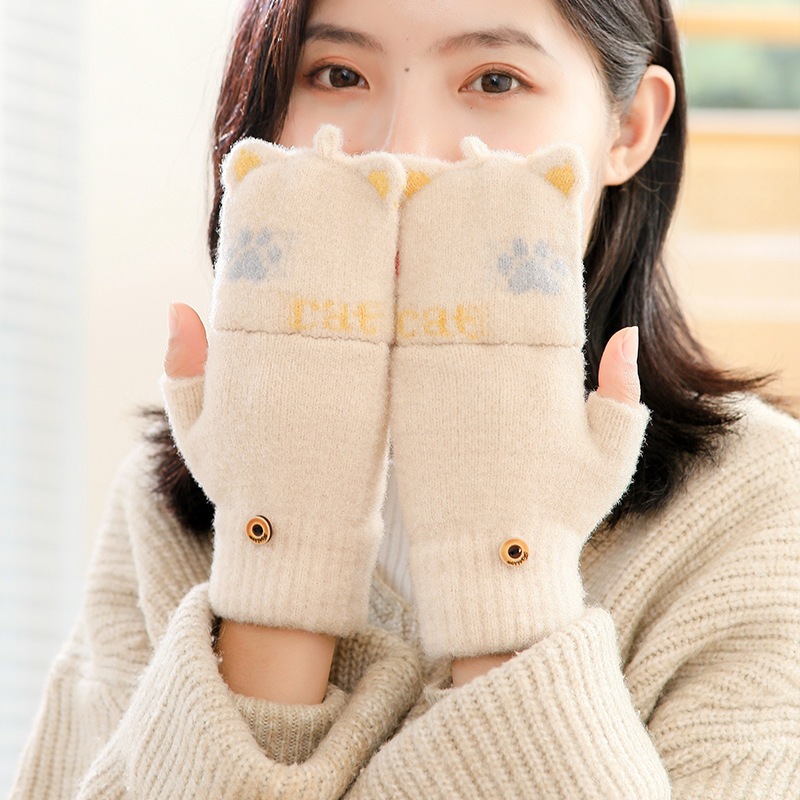 Găng tay len hở ngón hình chân mèo cute,bao tay nữ vỏ bọc giữ ấm mùa đông phong cách Hàn Quốc đẹp giá rẻ HANASO GTL201