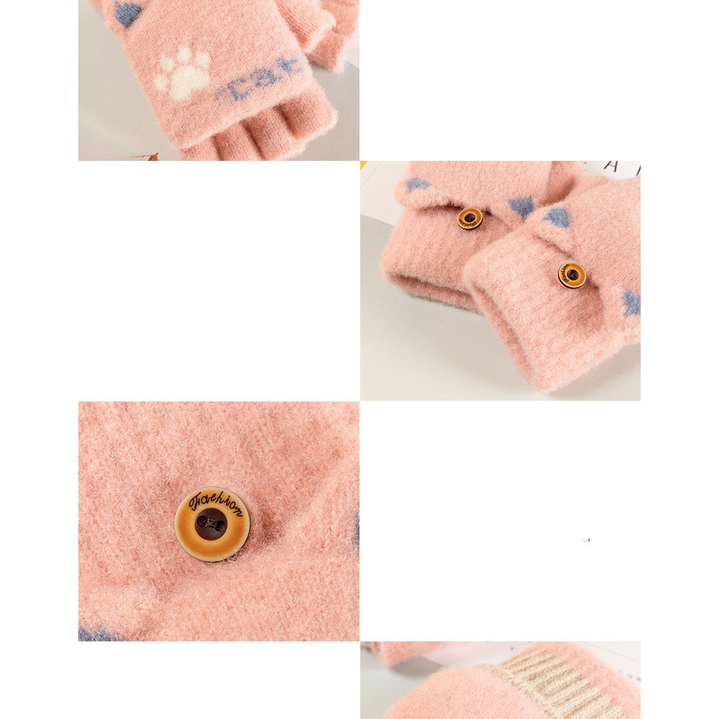 Găng tay len hở ngón hình chân mèo cute,bao tay nữ vỏ bọc giữ ấm mùa đông phong cách Hàn Quốc đẹp giá rẻ HANASO GTL201