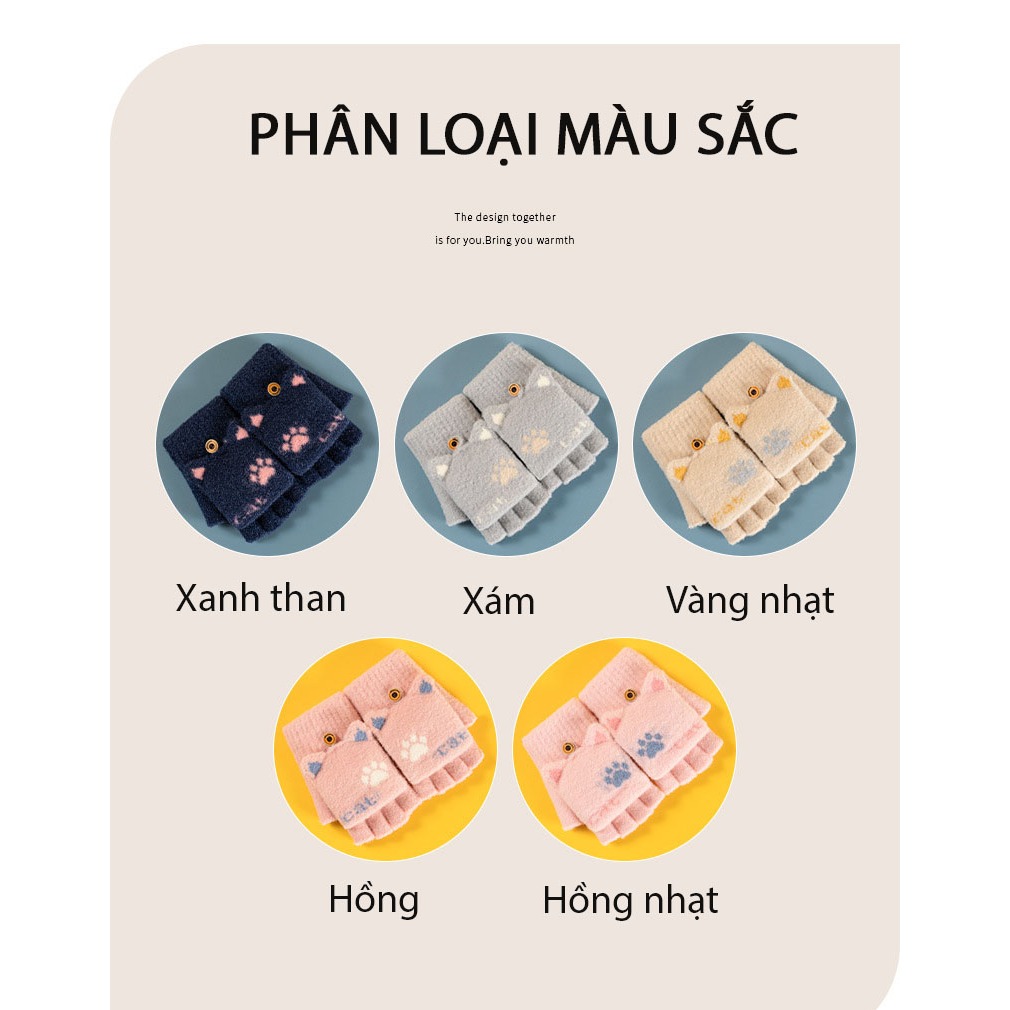 Găng tay len hở ngón hình chân mèo cute,bao tay nữ vỏ bọc giữ ấm mùa đông phong cách Hàn Quốc đẹp giá rẻ HANASO GTL201