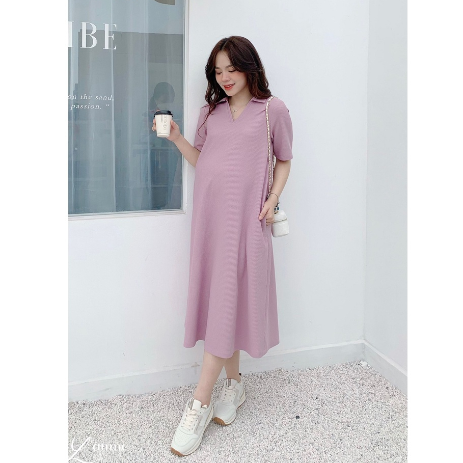Ảnh Váy bầu dáng suông Rika Dress cổ polo kiểu basic, váy bầu mùa hè, đầm bầu thiết kế by LAMME 3