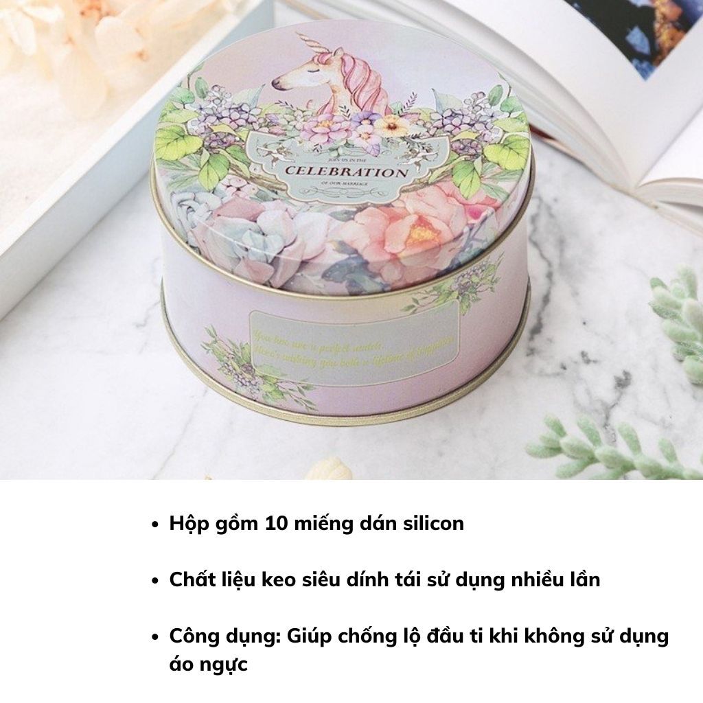 Miếng dán ngực silicon siêu dính chống lộ, Miếng dán ti sử dụng nhiều lần hộp 10 miếng LANIXA D329