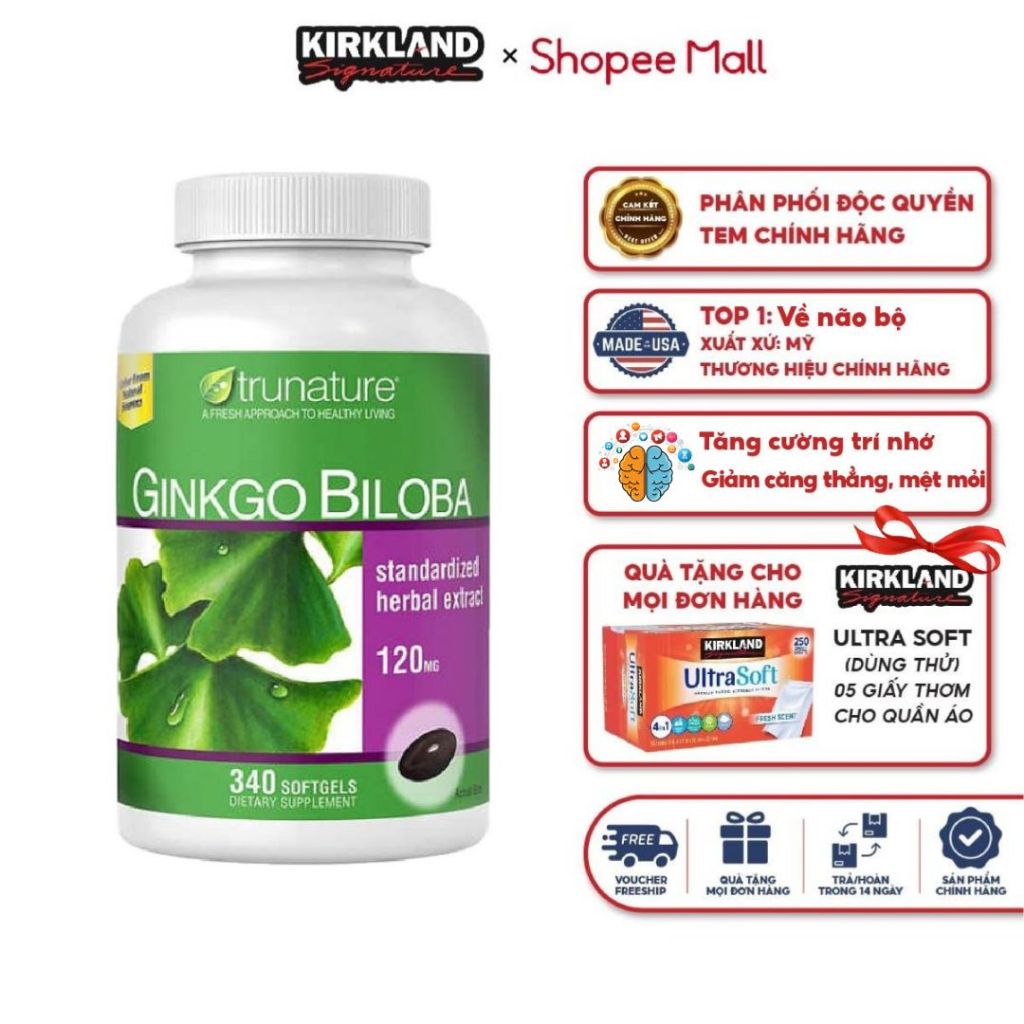 Viên uống bổ não Trunature Ginkgo Biloba 340 viên Kirkland Signature