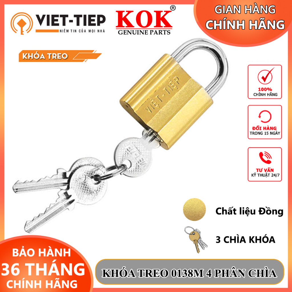 Khóa treo Việt Tiệp 0138M khóa chống trộm đồng khóa cầu 6mm dày 15mm 3 ...