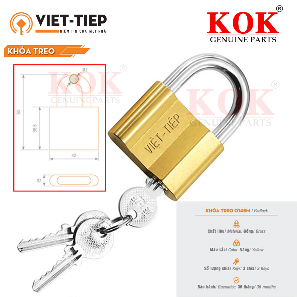 Khóa treo Việt Tiệp 0138M khóa chống trộm đồng khóa cầu 6mm dày 15mm 3 ...