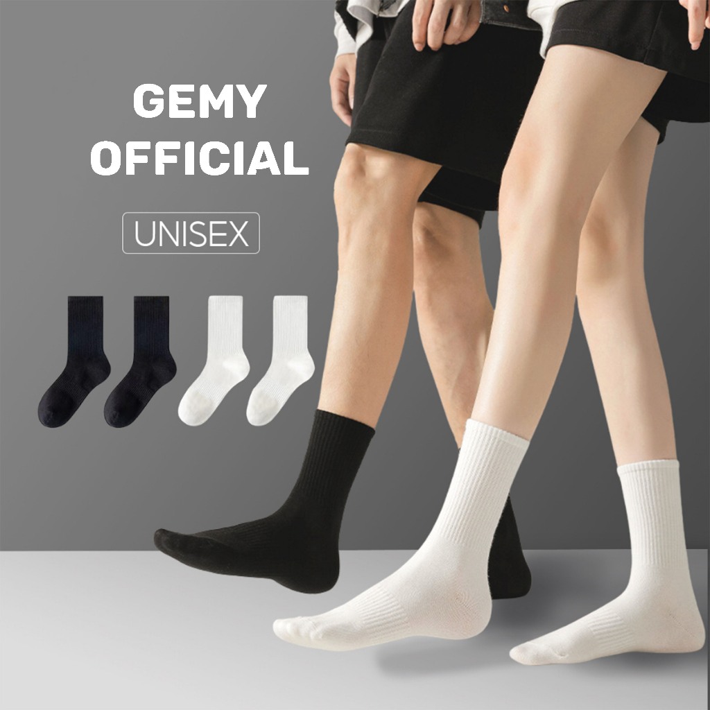 Combo 3 Đôi Tất vớ trơn cao cổ nam nữ chất cotton dệt kim co giãn 4 chiều thoáng khí chống hôi chân gemy_official