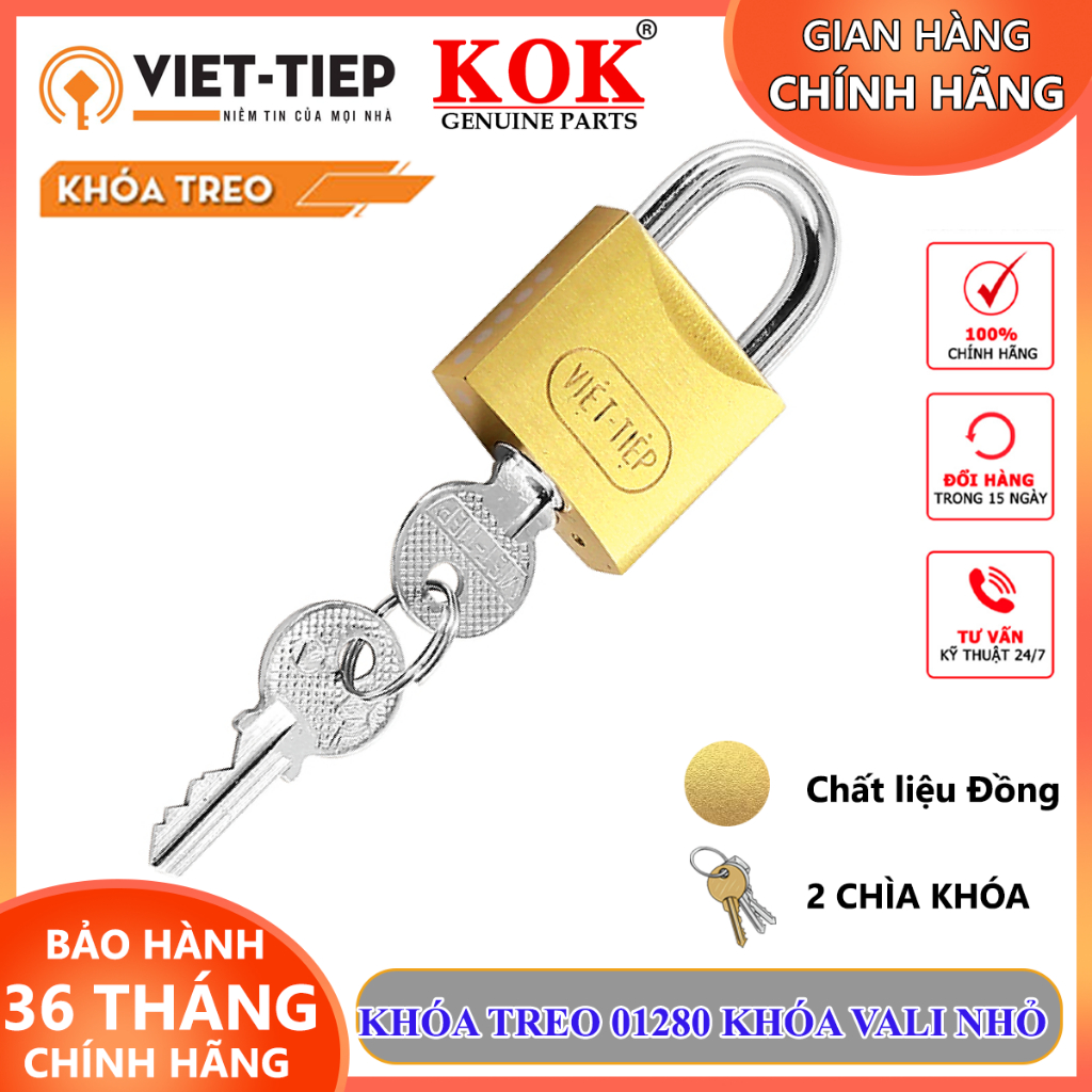 Khóa treo Việt Tiệp 01280 khóa vali nhỏ đồng màu vàng khóa cầu 5mm dày ...