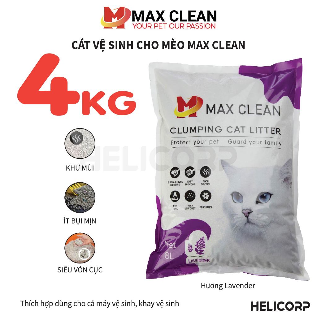 Ảnh Cát Mèo, Cát Vệ Sinh Cho Mèo Hương LAVENDER 4KG Max Clean - HeLiCorp 1