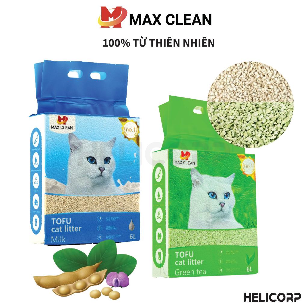 [KHÔNG HÚT CHÂN KHÔNG] Cát Mèo, Cát Vệ Sinh Cho Mèo Đậu Nành, Tofu Hạt Nhuyễn, Hạt Nhỏ Max Clean 2.5KG Hương Trà Xanh