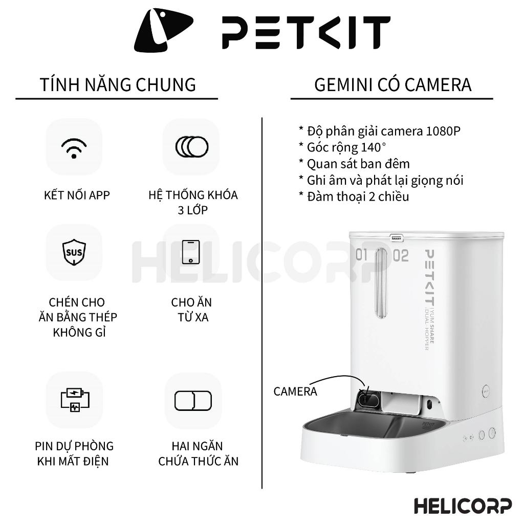 [Camera AI] Máy Cho Chó Mèo Ăn Tự Động PETKIT YUMSHARE Smart Feeder with Camera BH 18 tháng