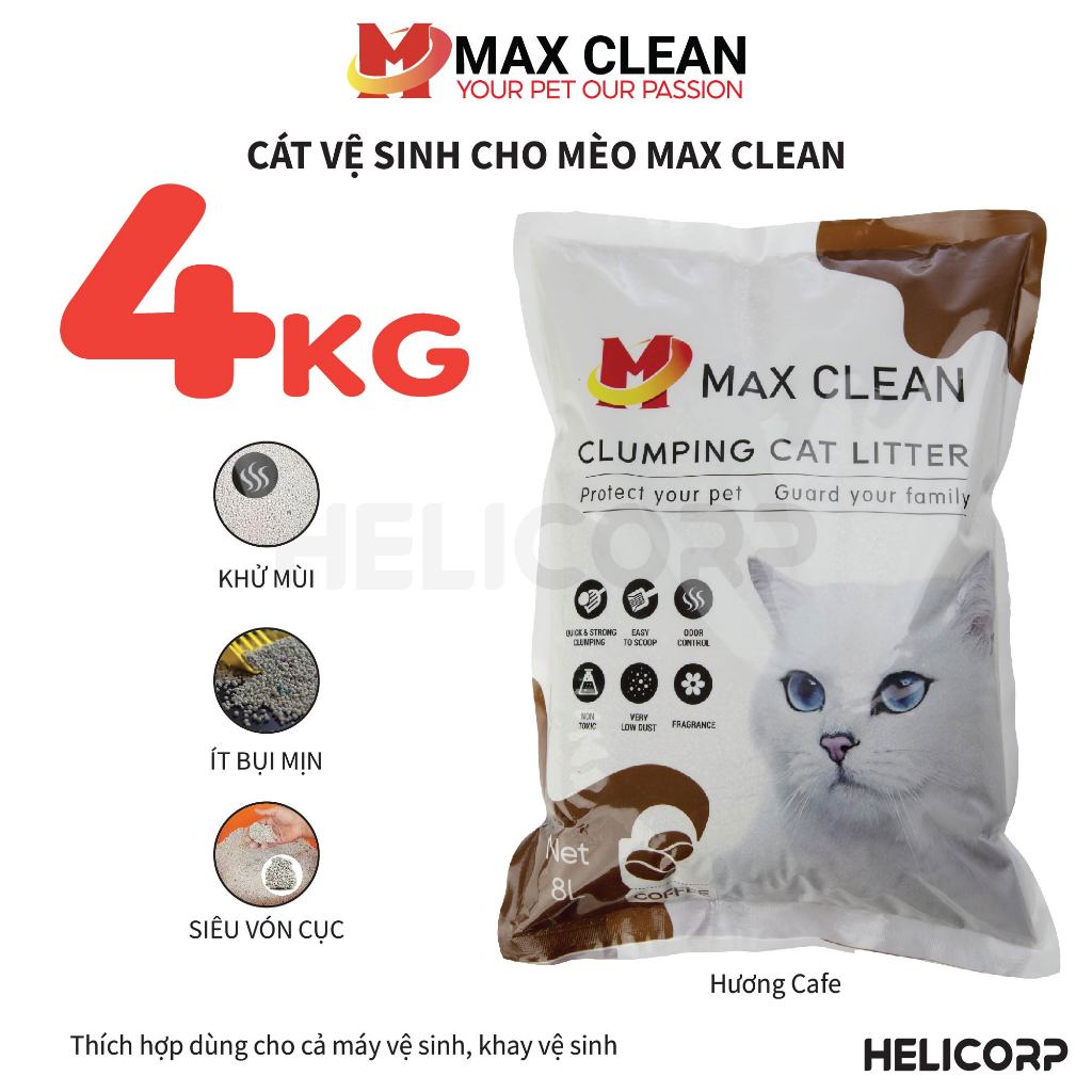 Ảnh Cát Mèo, Cát Vệ Sinh Cho Mèo Hương Cafe 4KG Max Clean - HeLiCorp 1