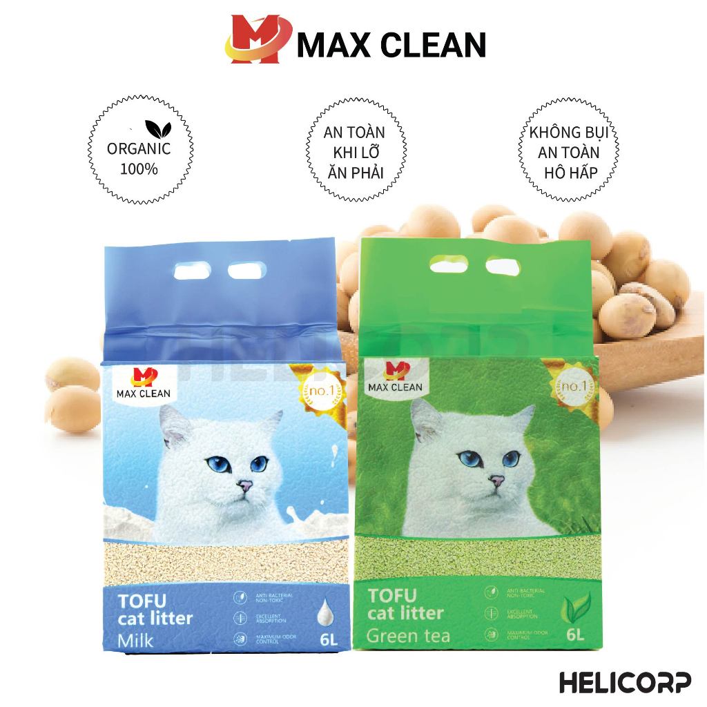 Ảnh Cát Mèo, Cát Vệ Sinh Cho Mèo Đậu Nành Hương Sữa, Tofu Hạt Nhuyễn, Hạt Nhỏ Max Clean 2.5KG - HeLiCorp 3