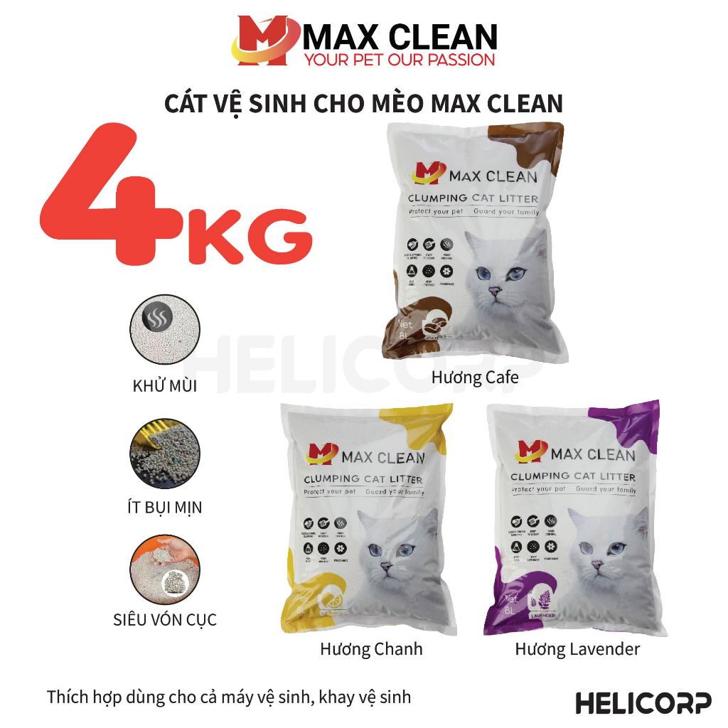 Ảnh Cát Vệ Sinh Cho Mèo, Cát Mèo Max Clean 4Kg Đất Sét - HeLiCorp 1