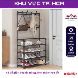 Kệ để giầy dép đa năng 4 tầng kiểu dáng chữ L, thiết kế móc treo đồ tiện dụng