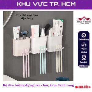 Kệ dán tường đựng bàn chải, kem đánh răng đa năng, kèm móc treo đồ tiện dụng