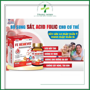 sắt Fe Hemevit Usa vip - sắt hữu cơ cao cấp, bổ sung sắt, giảm tình trạng thiếu máu do thiếu sắt, không nóng, không táo