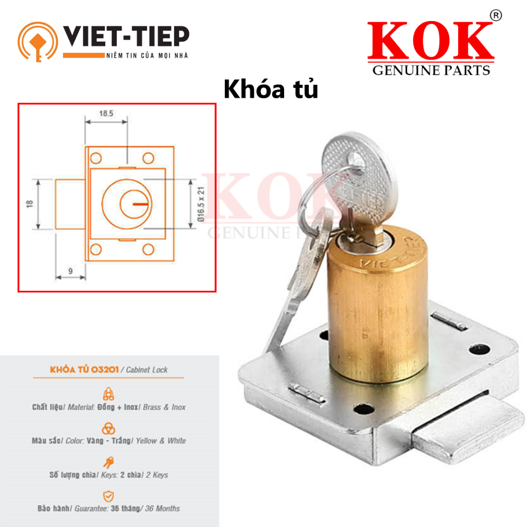 Khóa tủ Việt Tiệp 03499 khóa tủ gỗ tủ sắt chất liệu đồng inox 2 chìa ...