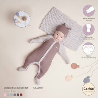 Bộ quần áo Sleepsuit cài giữa liền tất Cookie size từ 0-3m đến 9-12m