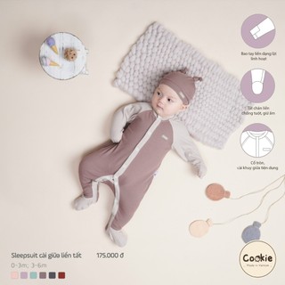 Bộ quần áo Sleepsuit cài giữa liền tất Cookie size từ 0-3m đến 9-12m