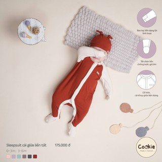 Bộ quần áo Sleepsuit cài giữa liền tất Cookie size từ 0-3m đến 9-12m