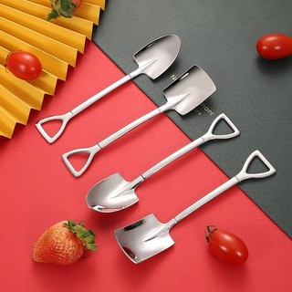 Muỗng cà phê  kem ăn trái cây inox  304 thiết kế hình xẻng dễ thương -  thìa cán dài