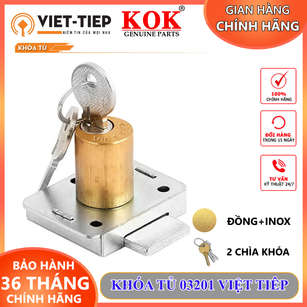 Khóa tủ Việt Tiệp 03201 khóa tủ gỗ tủ sắt chất liệu đồng inox 2 chìa ...