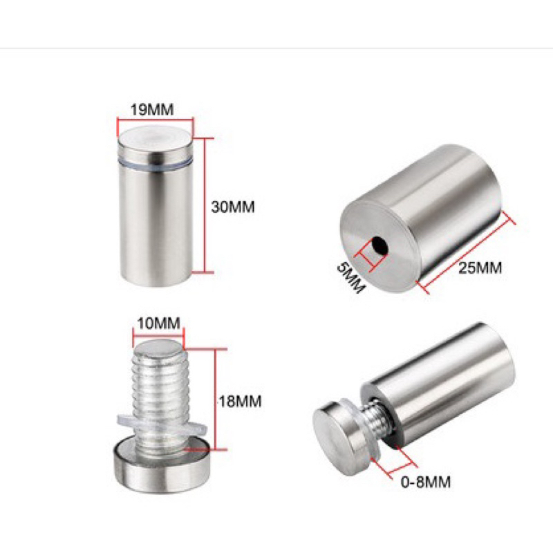 [Bộ 4 con] Ốc Bắt Kiếng Inox / Ốc Kính Inox / Ốc bắt Mika ( Phi 12-19 ...