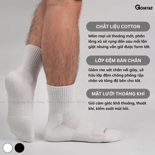 Combo 5 đôi tất trơn nam nữ GOMTAT màu trắng có lót xù êm chân, có mặt lưới thoáng mát - STA-5009-CB5