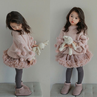 𝐀𝐩𝐫𝐢𝐥 𝐛𝐞́𝐛𝐞́ - SET TUTU  áo len váy xoè bồng tầng cho bé gái đáng yêu ấm áp mùa đông màu hồng, xám